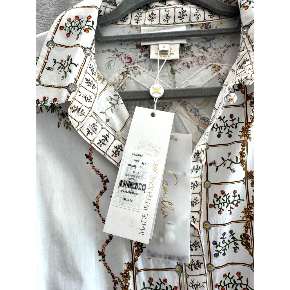 NWT Camilla Dressing Room Drama Tiered Long Shirt Dress White Floral Maxi Sz S M - Picture 5 of 9